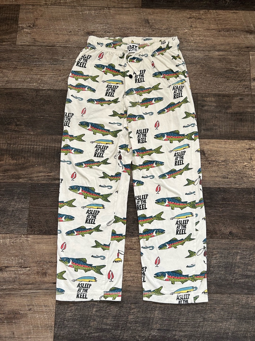 Cozy Lazy One Men’s Sz Medium Pajama Pants "Asleep at the Reel" Fishing Trout